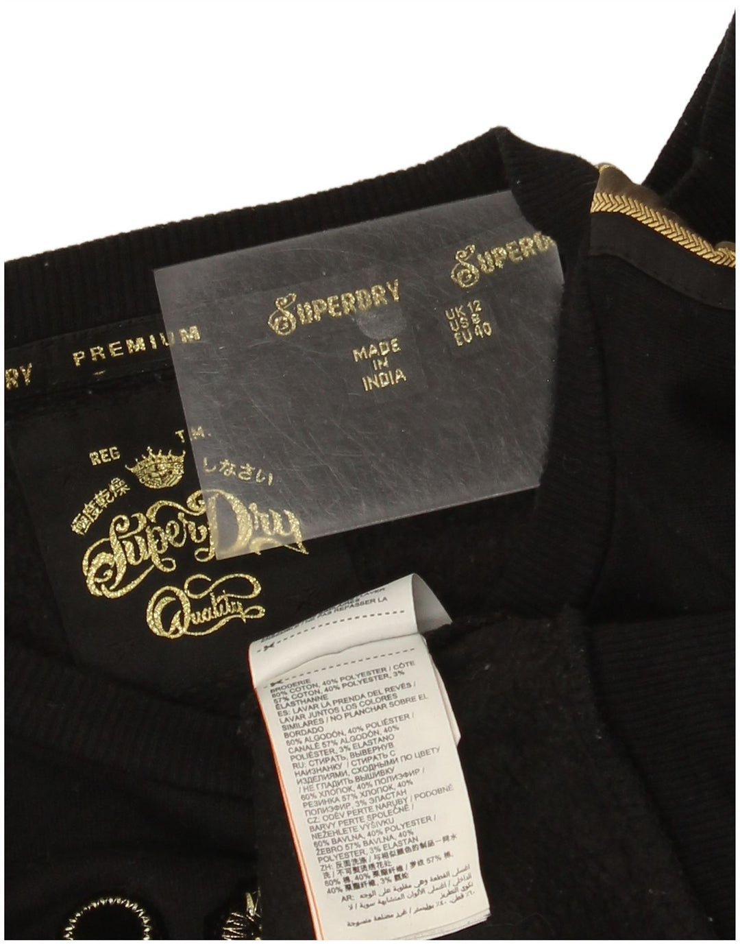 Superdry Womens Graphic Sweatshirt Jumper UK 12 Medium Black Cotton