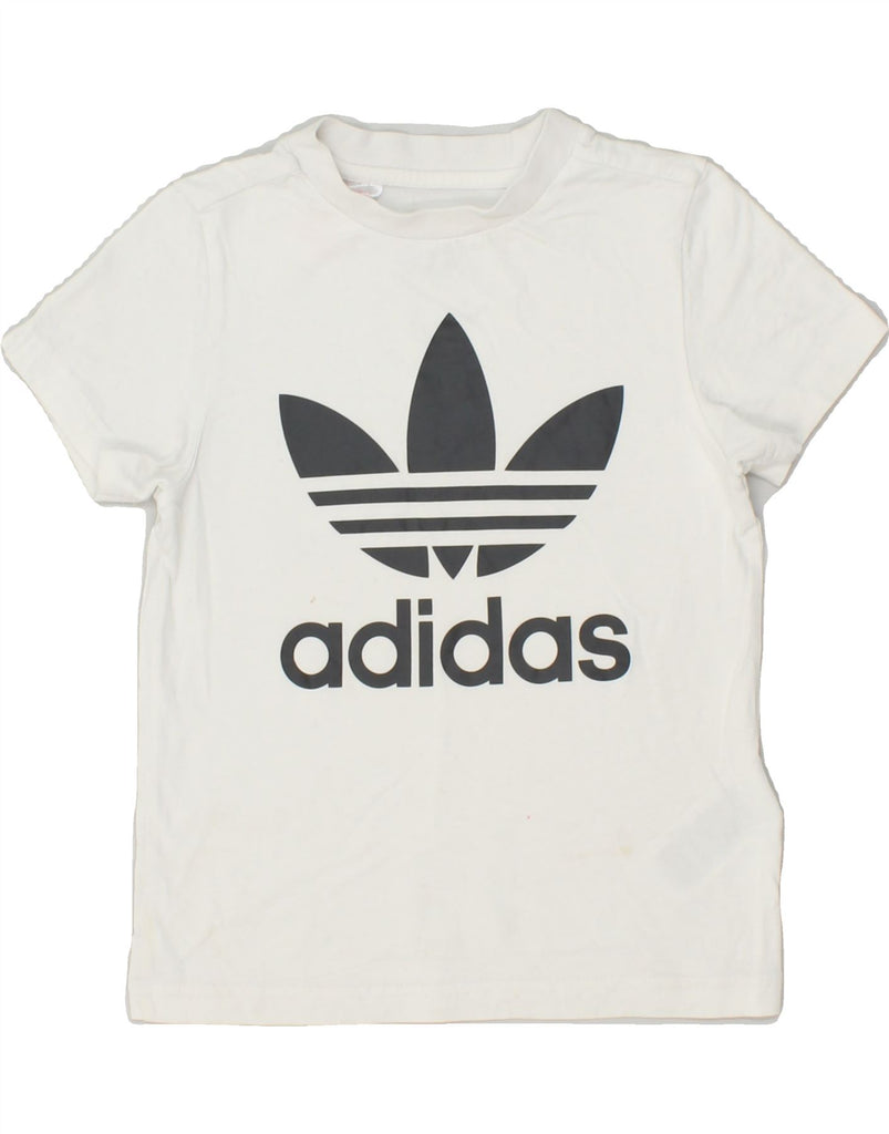 ADIDAS Girls Graphic T-Shirt Top 5-6 Years Medium White Cotton | Vintage Adidas | Thrift | Second-Hand Adidas | Used Clothing | Messina Hembry 