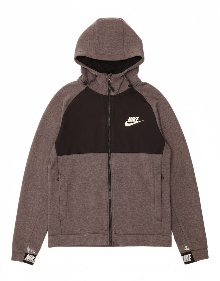 NIKE Mens Zip Hoodie Sweater Small Grey Colourblock Cotton