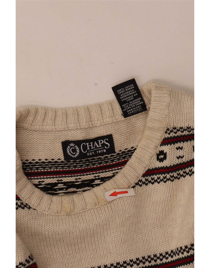 Chaps Mens Crew Neck Jumper Sweater Large Beige Fair Isle Cotton