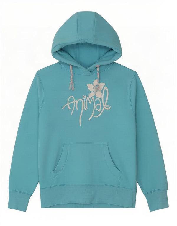 Animal Womens Graphic Oversized Hoodie Jumper UK 10 Small Blue Cotton