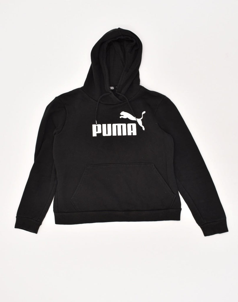 PUMA Womens Graphic Hoodie Jumper UK 12 Medium Black Cotton | Vintage Puma | Thrift | Second-Hand Puma | Used Clothing | Messina Hembry 