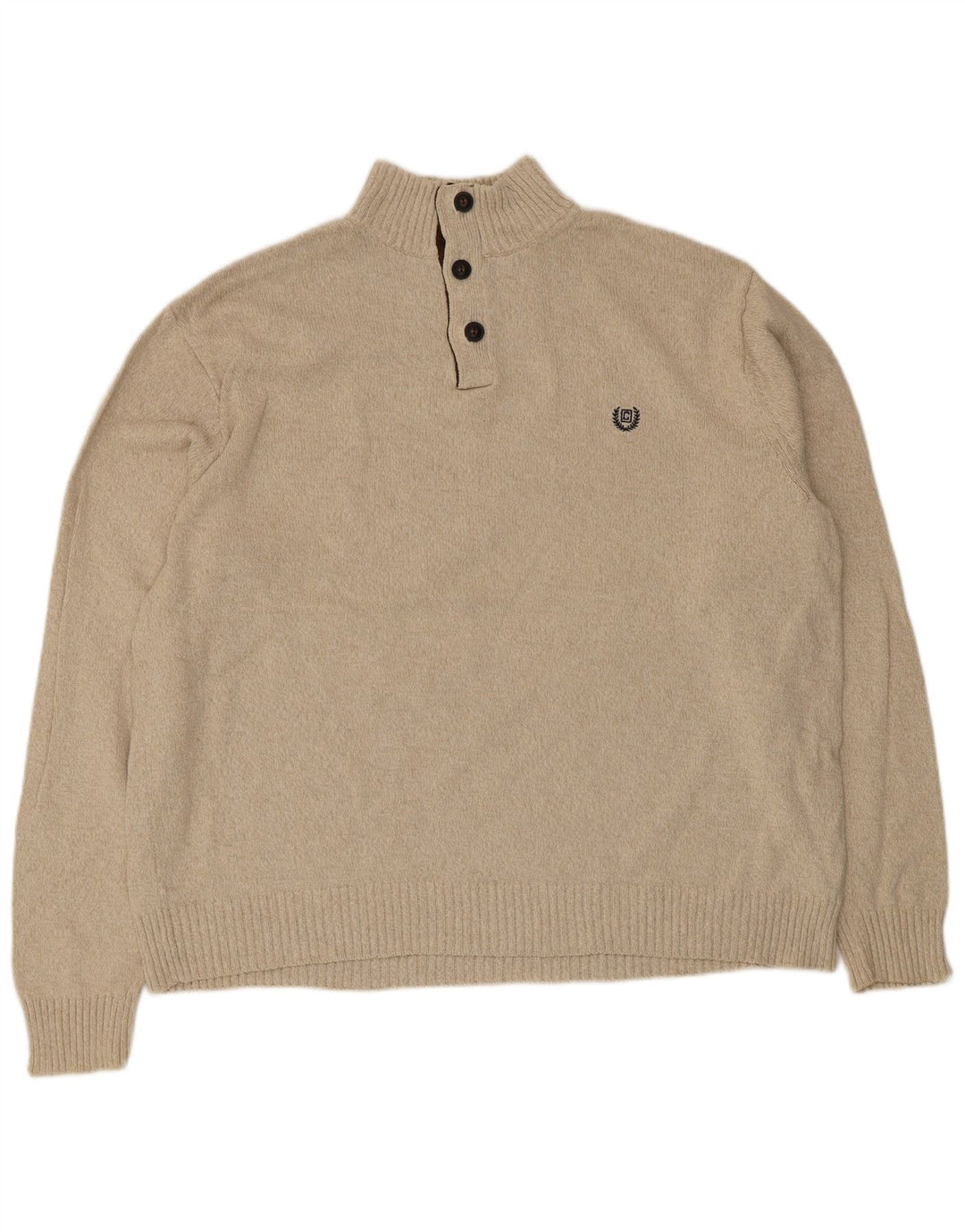 Chaps Mens Button Neck Jumper Sweater 2XL Beige Cotton