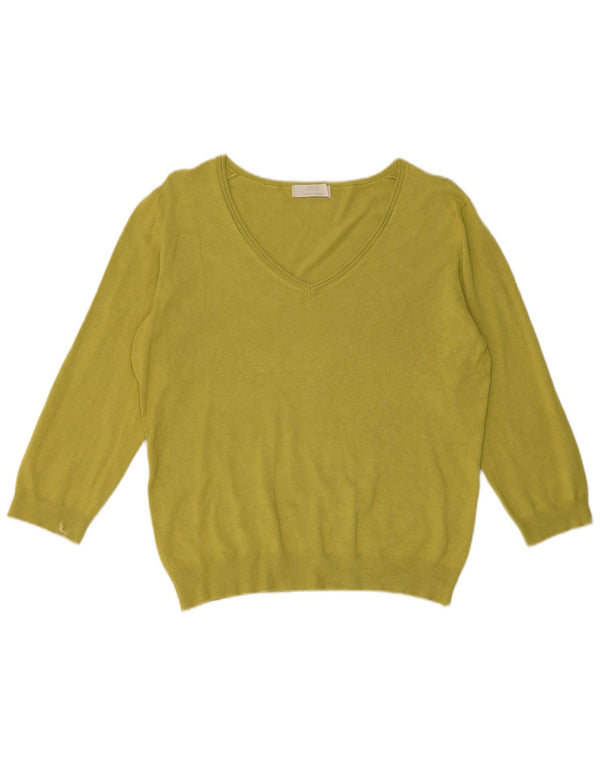 Marks & Spencer Womens Crop V-Neck Jumper Sweater UK 16 Large Green