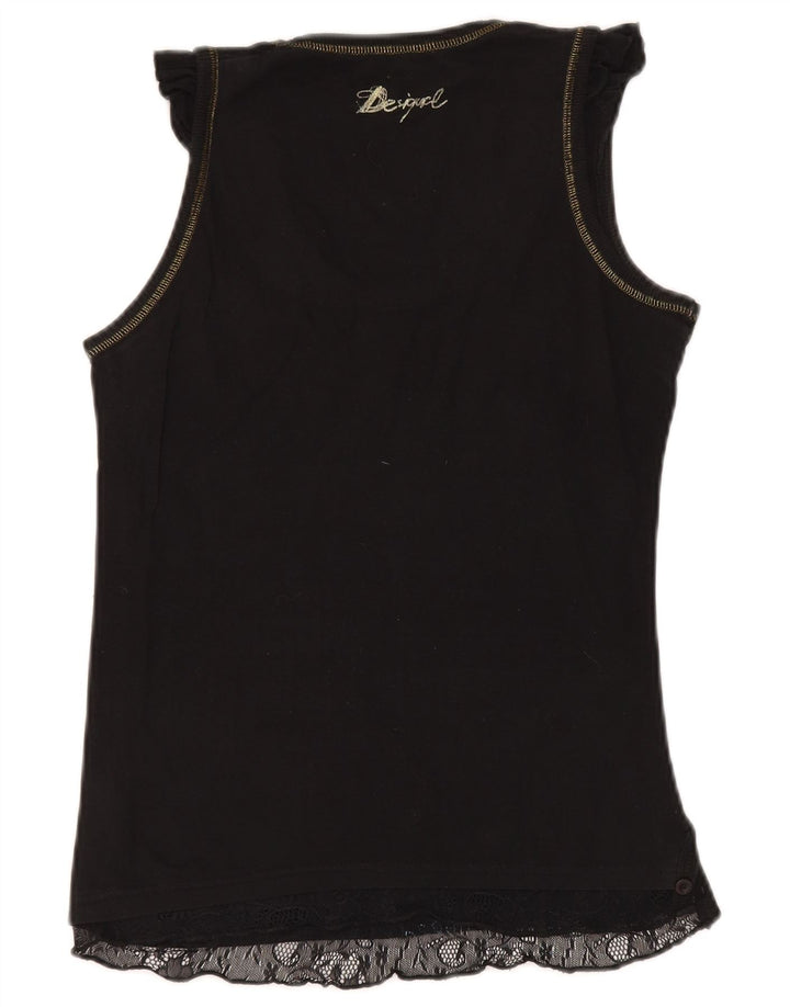 Desigual Womens Vest Top UK 12 Medium Black Geometric Cotton