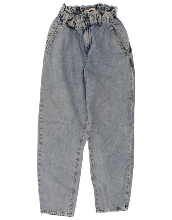 Zara Womens High Waist Tapered Jeans EU 34 2XS W24 L25 Blue Cotton