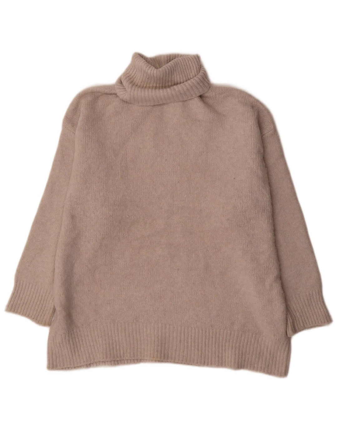 Zara Womens Oversized Roll Neck Jumper Sweater UK 14 Medium Beige Polyester