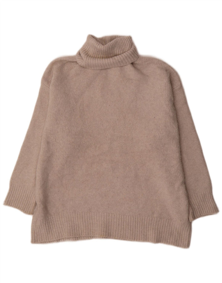 Zara Womens Oversized Roll Neck Jumper Sweater UK 14 Medium Beige Polyester