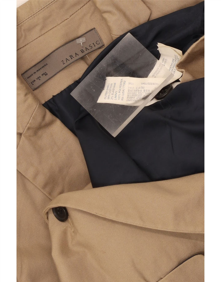 Zara Womens 1 Button Blazer Jacket UK 14 Large Beige Cotton