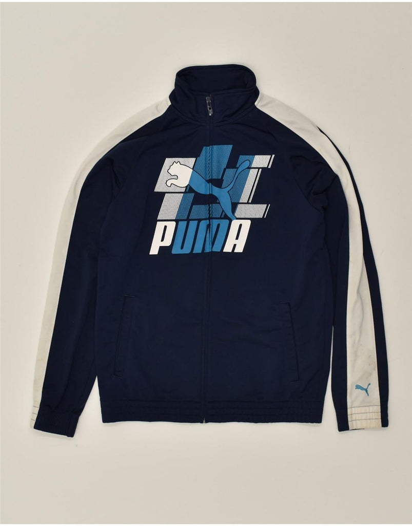 PUMA Boys Graphic Tracksuit Top Jacket 13-14 Years  Navy Blue Colourblock | Vintage Puma | Thrift | Second-Hand Puma | Used Clothing | Messina Hembry 