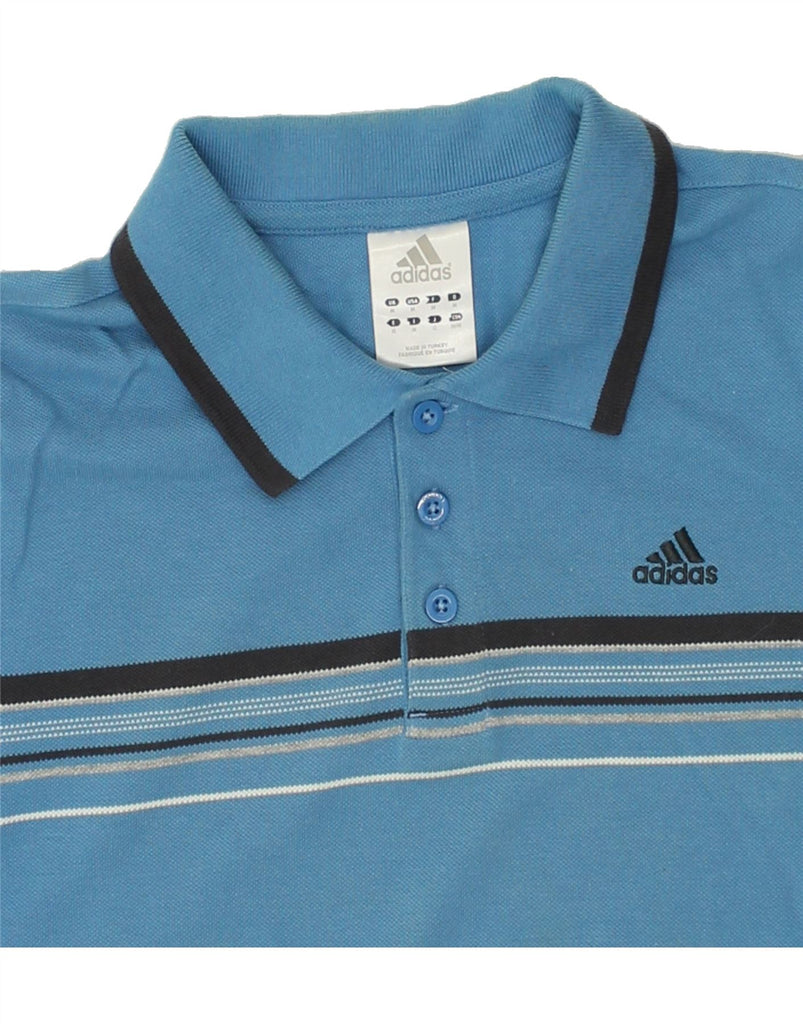 ADIDAS Mens Polo Shirt Medium Blue Striped Cotton | Vintage Adidas | Thrift | Second-Hand Adidas | Used Clothing | Messina Hembry 