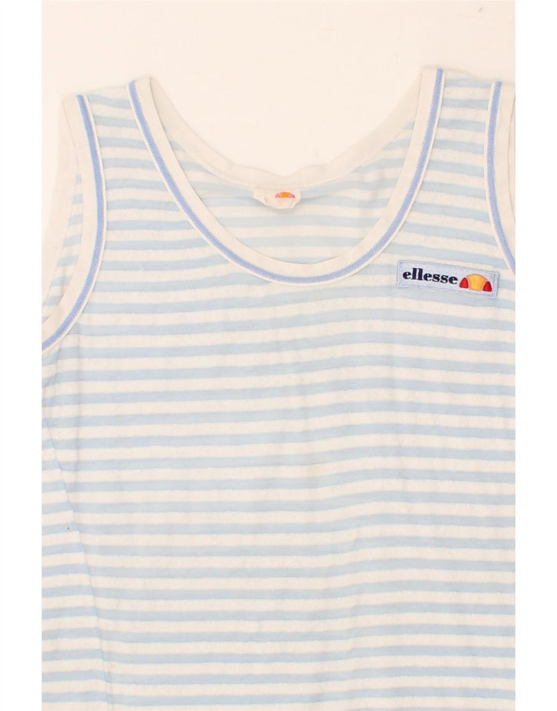 ELLESSE Womens Vest Top UK 10 Small Blue Striped Vintage Ellesse and Second-Hand Ellesse from Messina Hembry 