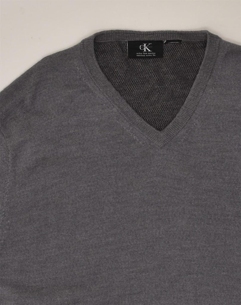 CALVIN KLEIN Mens V-Neck Jumper Sweater Medium Grey | Vintage Calvin Klein | Thrift | Second-Hand Calvin Klein | Used Clothing | Messina Hembry 