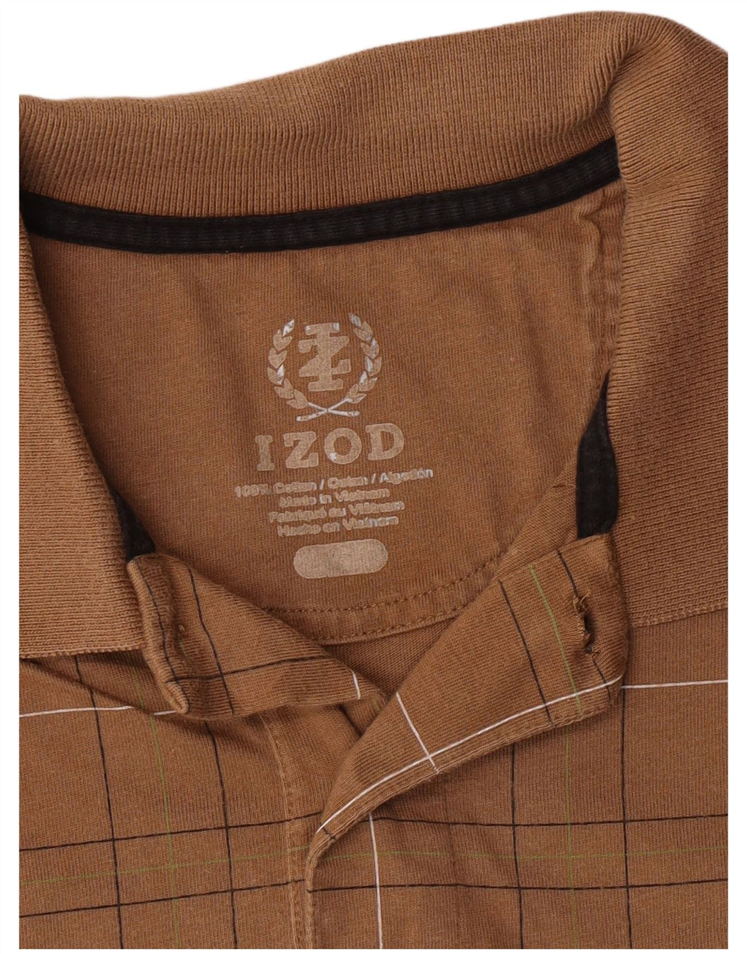 Izod Mens Polo Shirt Medium Brown Geometric Cotton