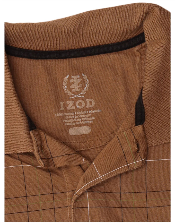 Izod Mens Polo Shirt Medium Brown Geometric Cotton