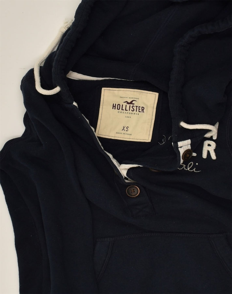 HOLLISTER Womens Crop Button Neck Hoodie Jumper UK 4 XS Navy Blue Cotton | Vintage Hollister | Thrift | Second-Hand Hollister | Used Clothing | Messina Hembry 