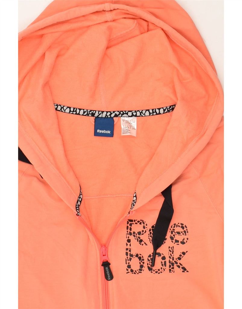 REEBOK Womens Graphic Zip Hoodie Sweater UK 8/10 Small Orange Cotton | Vintage Reebok | Thrift | Second-Hand Reebok | Used Clothing | Messina Hembry 