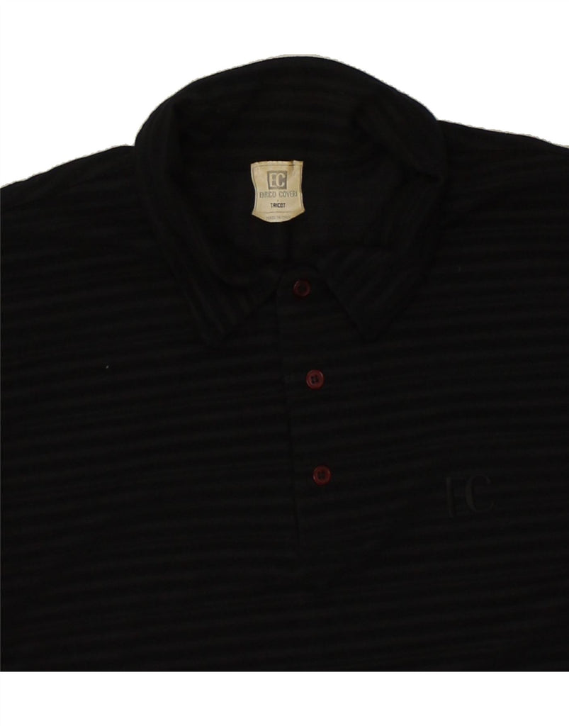 ENRICO COVERI Mens Polo Shirt Large Black Striped Cotton | Vintage Enrico Coveri | Thrift | Second-Hand Enrico Coveri | Used Clothing | Messina Hembry 