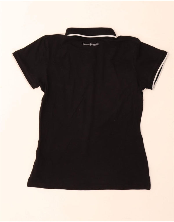 Cesare Paciotti Womens Polo Shirt UK 12 Medium Black Cotton