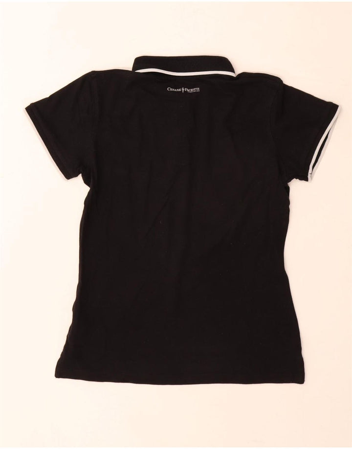Cesare Paciotti Womens Polo Shirt UK 12 Medium Black Cotton