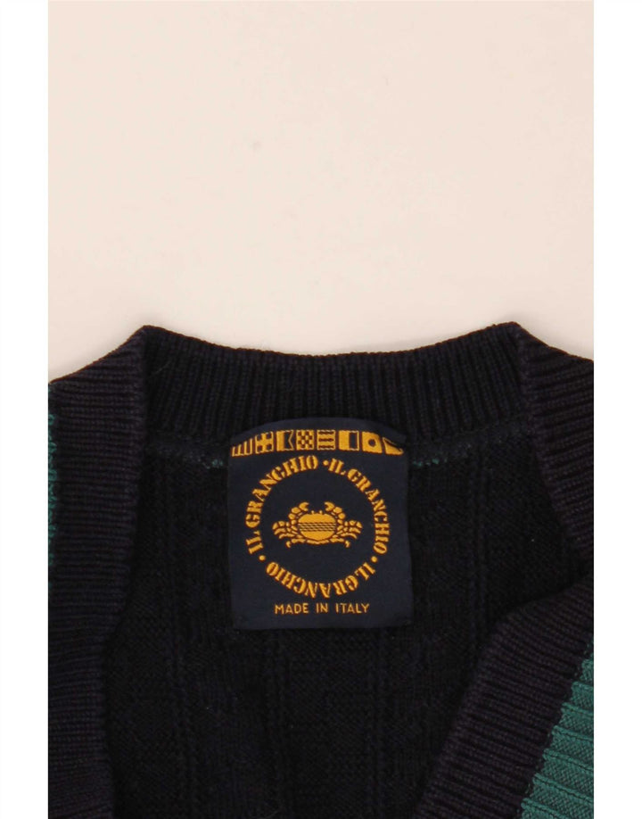 Il Granchio Mens V-Neck Jumper Sweater Large Navy Blue Colourblock