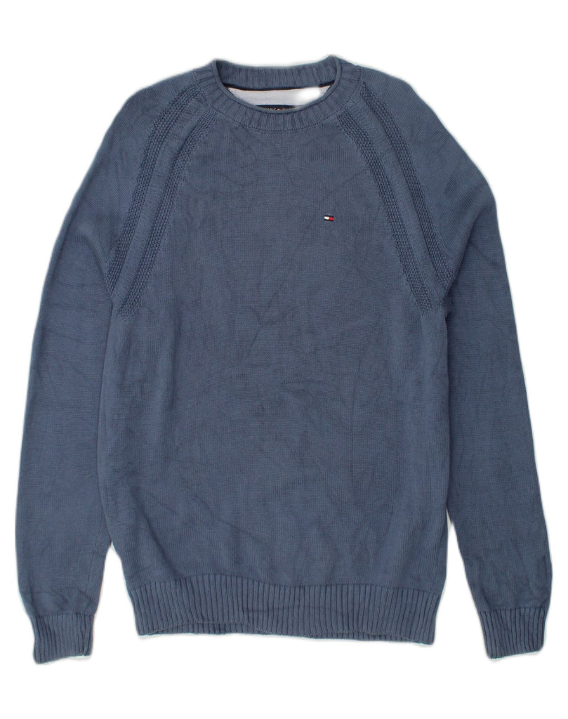 TOMMY HILFIGER Mens Crew Neck Jumper Sweater Medium Blue Cotton | Vintage Tommy Hilfiger | Thrift | Second-Hand Tommy Hilfiger | Used Clothing | Messina Hembry 