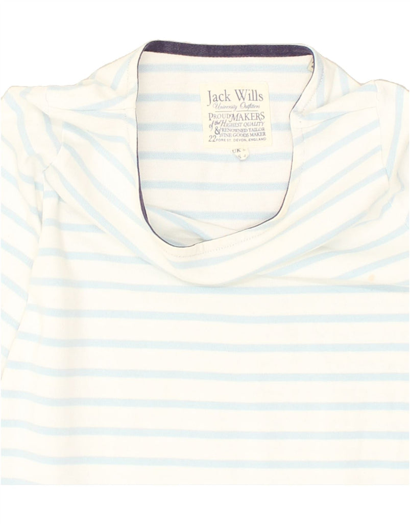 JACK WILLS Womens Top 3/4 Sleeve UK 8 Small White Striped Cotton | Vintage Jack Wills | Thrift | Second-Hand Jack Wills | Used Clothing | Messina Hembry 