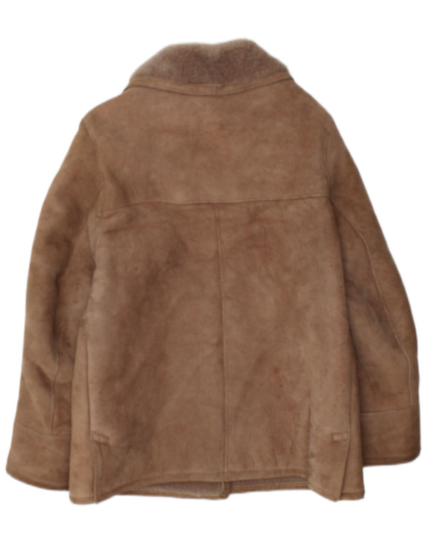 Vintage Womens Oversized Shearling Jacket IT 36 XS Brown Lambskin