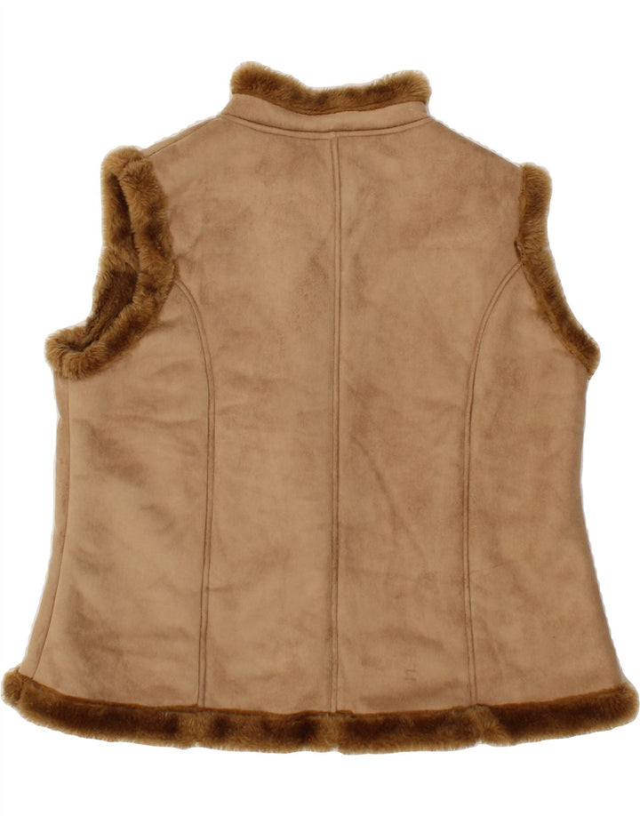 VINTAGE Girls Sherpa Gilet 14-15 Years Medium Brown Colourblock Polyester Vintage Vintage and Second-Hand Vintage from Messina Hembry 