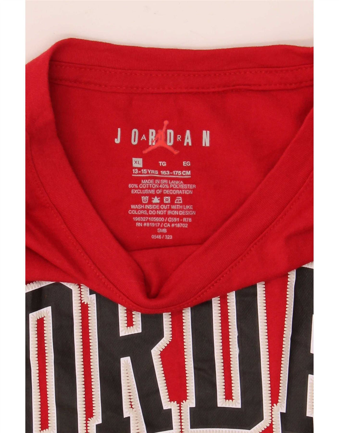 Jordan Boys Graphic Top Long Sleeve 13-14 Years XL Red Cotton