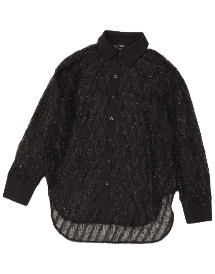 Shein Womens See Through Oversized Shirt Blouse UK 10 Small Black