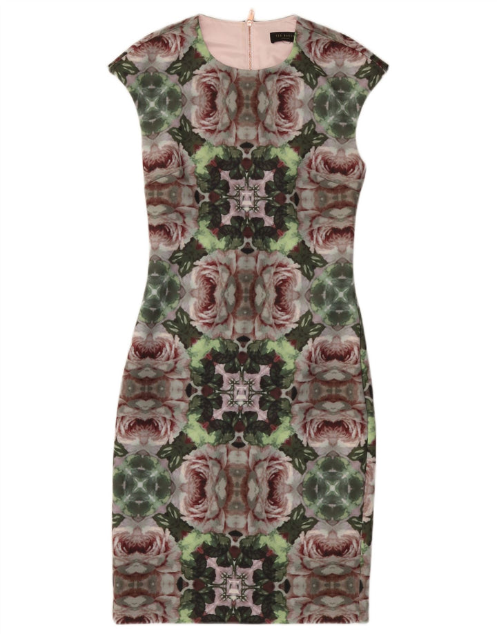TED BAKER Womens Sheath Dress Size 2 Small Multicoloured Floral Polyester