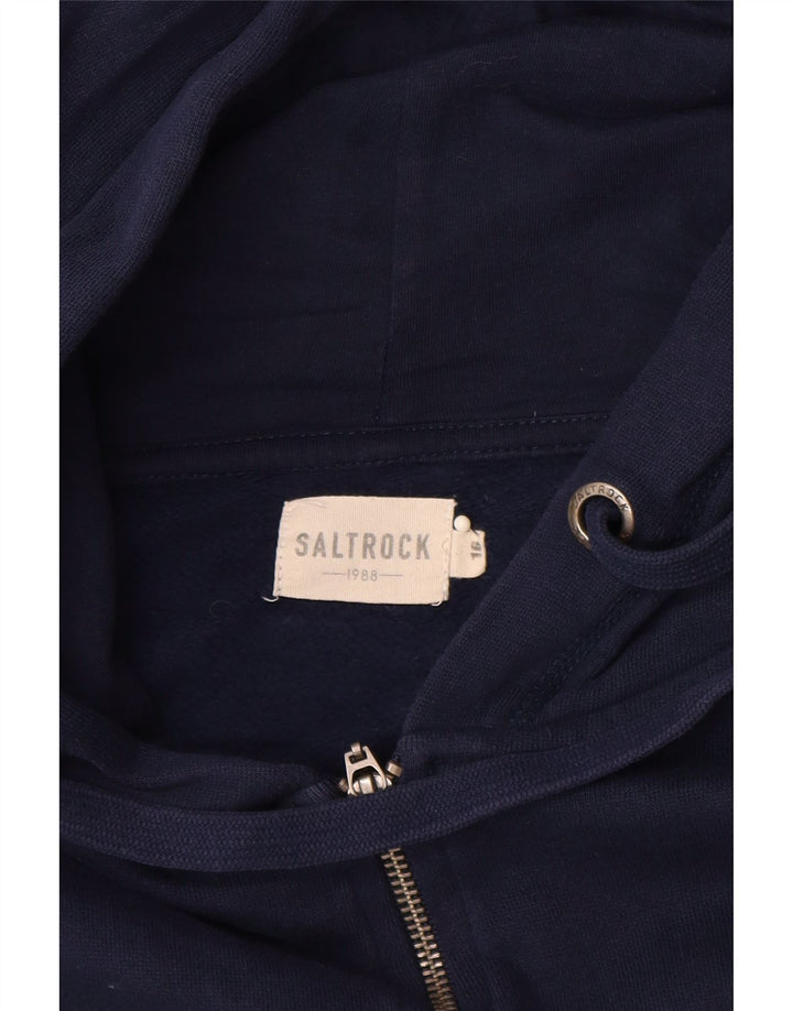 SALTROCK Womens Oversized Graphic Zip Hoodie Sweater UK 16 Large Navy Blue