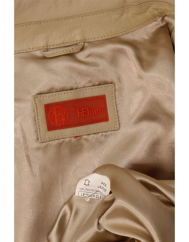 Helium Womens Crop Leather Jacket UK 14 Medium Beige Leather