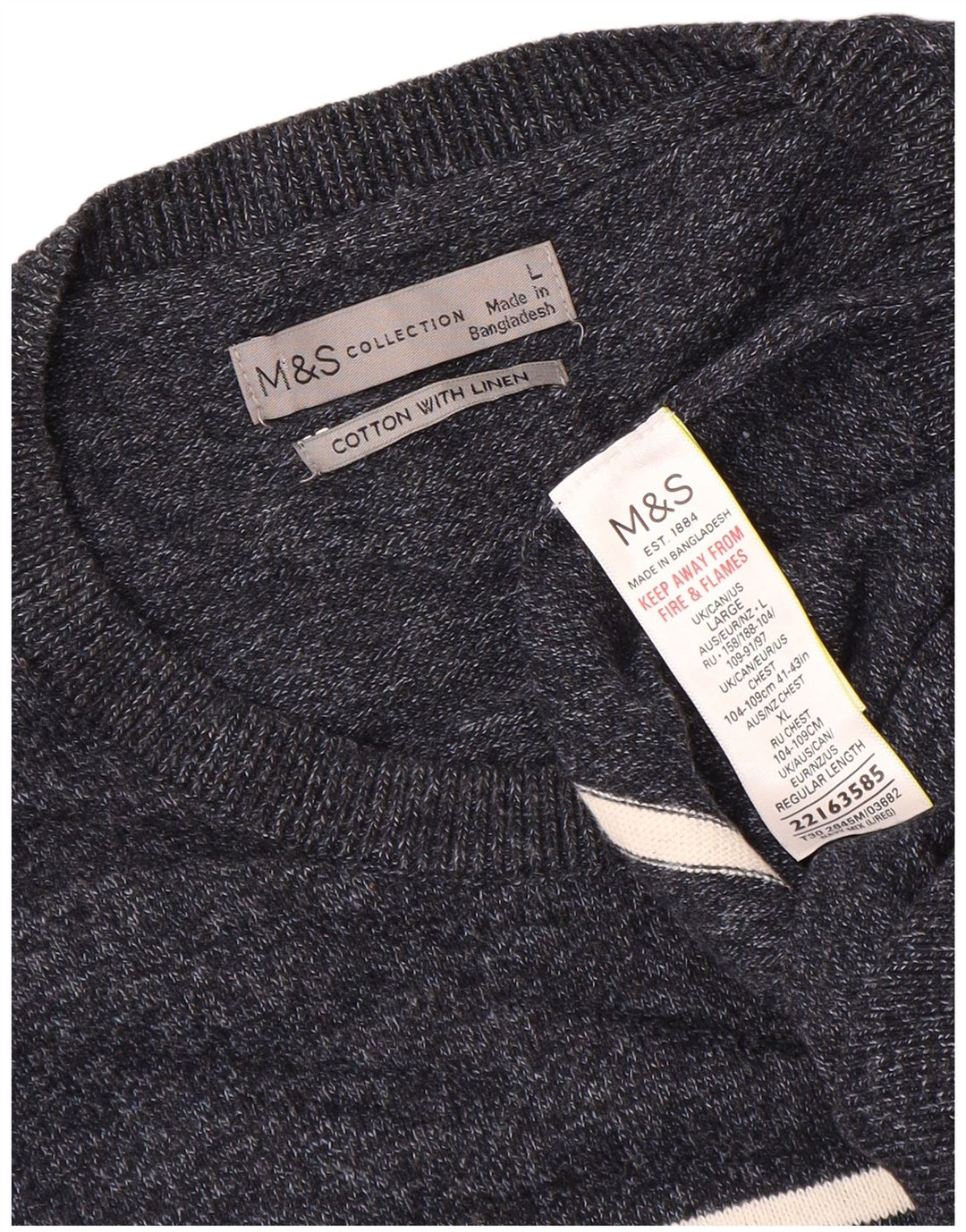 Marks & Spencer Mens Crew Neck Jumper Sweater Large Navy Blue Striped