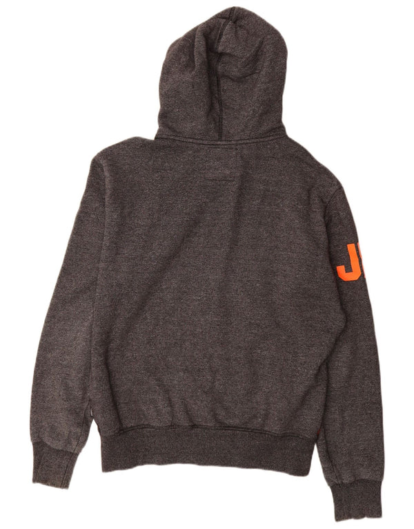 Superdry Mens Graphic Zip Hoodie Sweater Large Grey Flecked Cotton