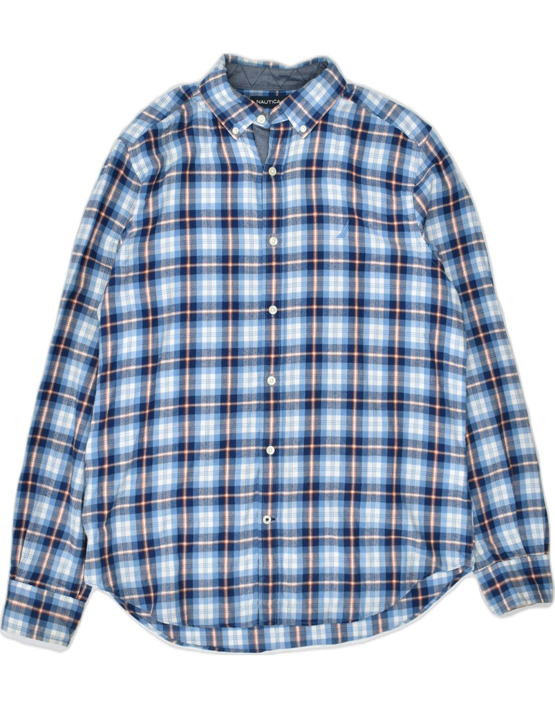 NAUTICA Mens Flannel Shirt Medium Blue Check Cotton | Vintage | Thrift | Second-Hand | Used Clothing | Messina Hembry 