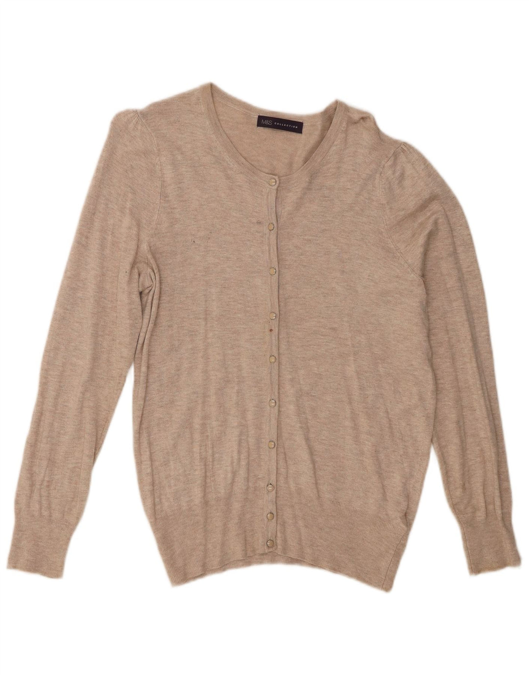 Marks & Spencer Womens Cardigan Sweater UK 14 Medium Beige Flecked Viscose