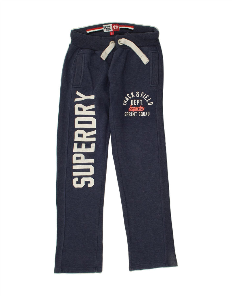 SUPERDRY Womens Graphic Tracksuit Trousers UK 6 XS Navy Blue Cotton | Vintage Superdry | Thrift | Second-Hand Superdry | Used Clothing | Messina Hembry 