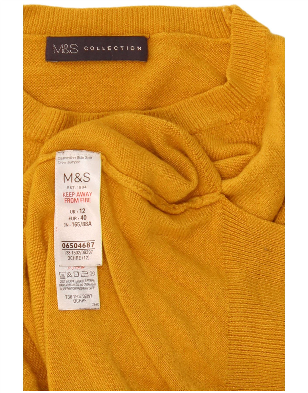 Marks & Spencer Womens Crew Neck Jumper Sweater UK 12 Medium Yellow Acrylic