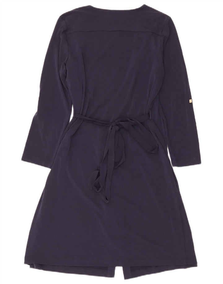 Calvin Klein Womens Long Sleeve Wrap Dress UK 14 Medium Navy Blue Polyester