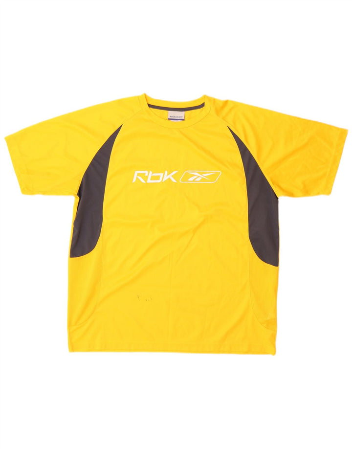 Reebok Mens Graphic T-Shirt Top Large Yellow Colourblock Polyester