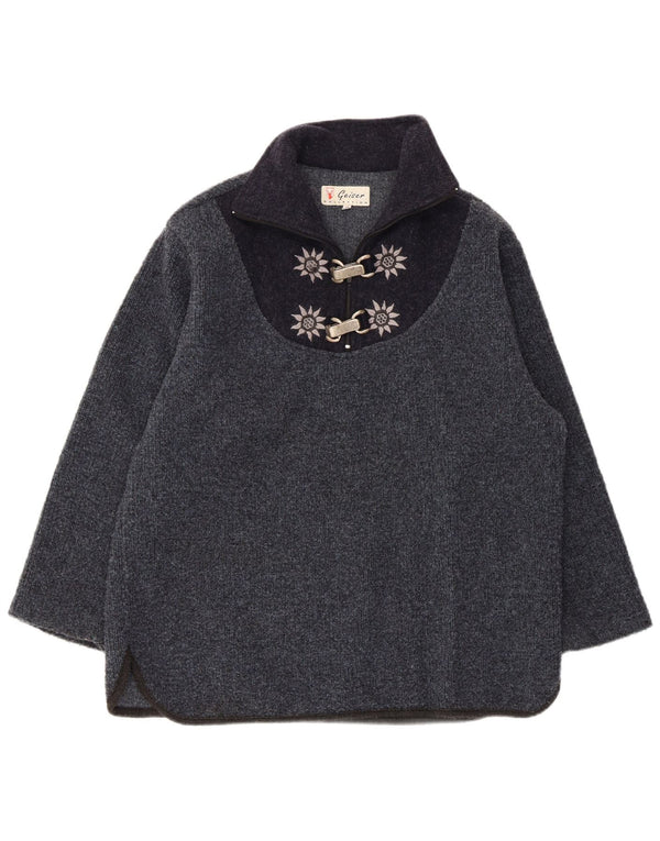 Geiser Womens Zip Neck Jumper Sweater UK 16 Large Navy Blue Floral Acrylic