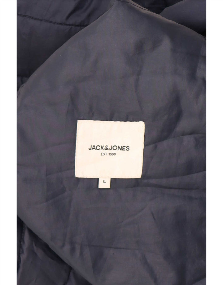 Jack & Jones Mens Padded Jacket UK 40 Large Navy Blue Colourblock Polyester