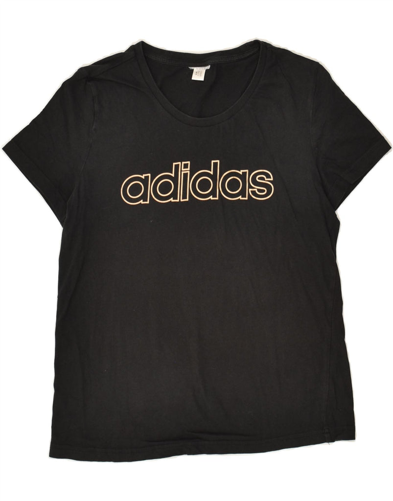 ADIDAS Womens Graphic T-Shirt Top UK 12 Medium Black | Vintage Adidas | Thrift | Second-Hand Adidas | Used Clothing | Messina Hembry 