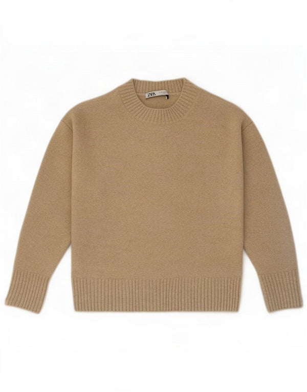 Zara Womens Oversized Turtle Neck Jumper Sweater UK 6 XS Beige Acrylic