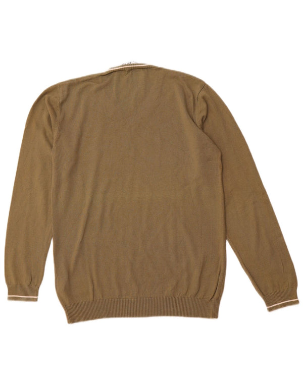 BIKKEMBERGS Boys V-Neck Jumper Sweater 11-12 Years Khaki Cotton