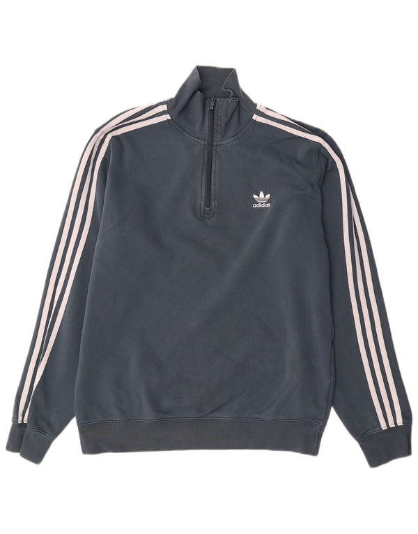 Adidas Mens Zip Neck Sweatshirt Jumper Medium Grey Cotton