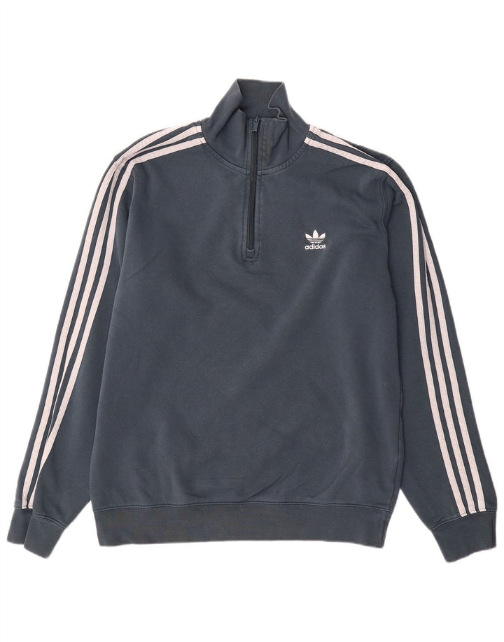 Adidas Mens Zip Neck Sweatshirt Jumper Medium Grey Cotton