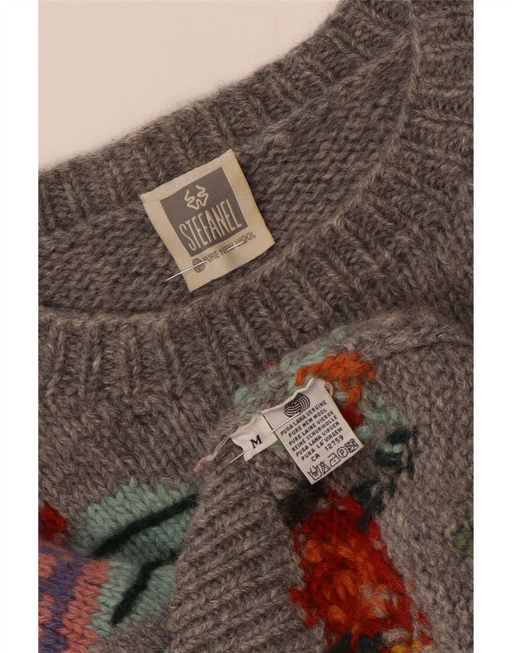 STEFANEL Womens Boat Neck Jumper Sweater UK 14 Medium Grey Floral